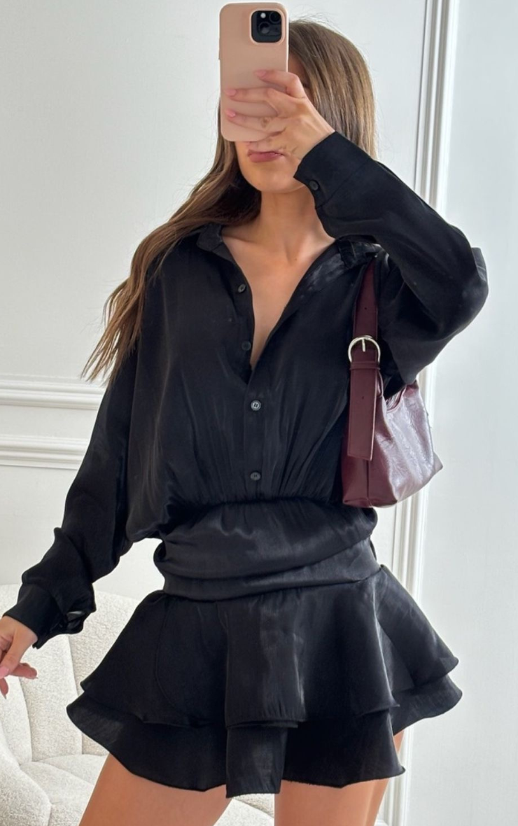 Elliah Black Chiffon Shirt Dress