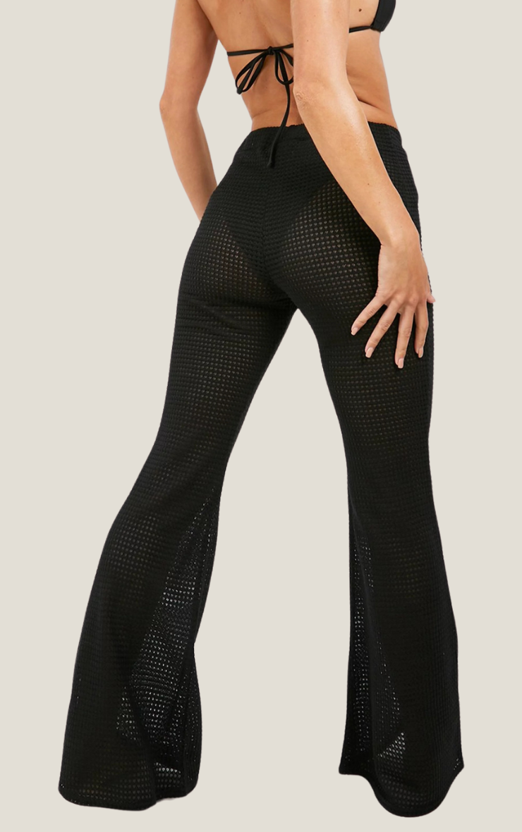 Crochet Knit Beach Trousers Black