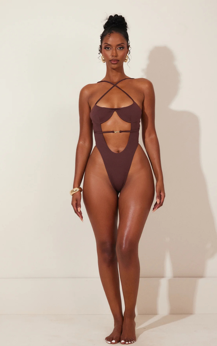 Mars Detail Cup Swim in Brown