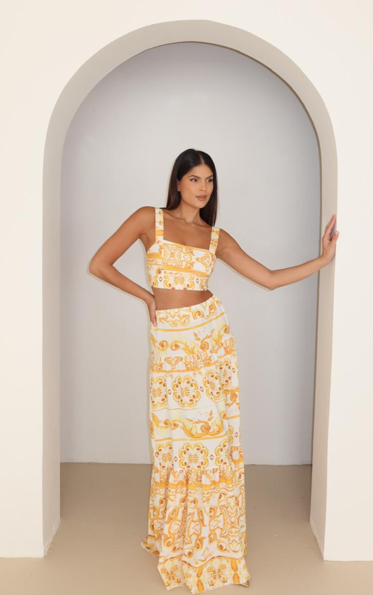 Gabbi Yellow Floral Crop Top Maxi Skirt Co-Ord