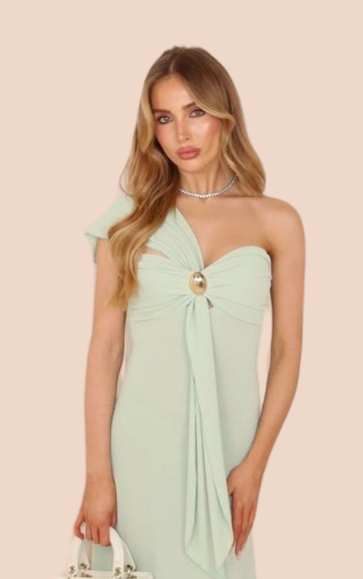 Jodie One Shoulder Maxi Dress in Pistachio