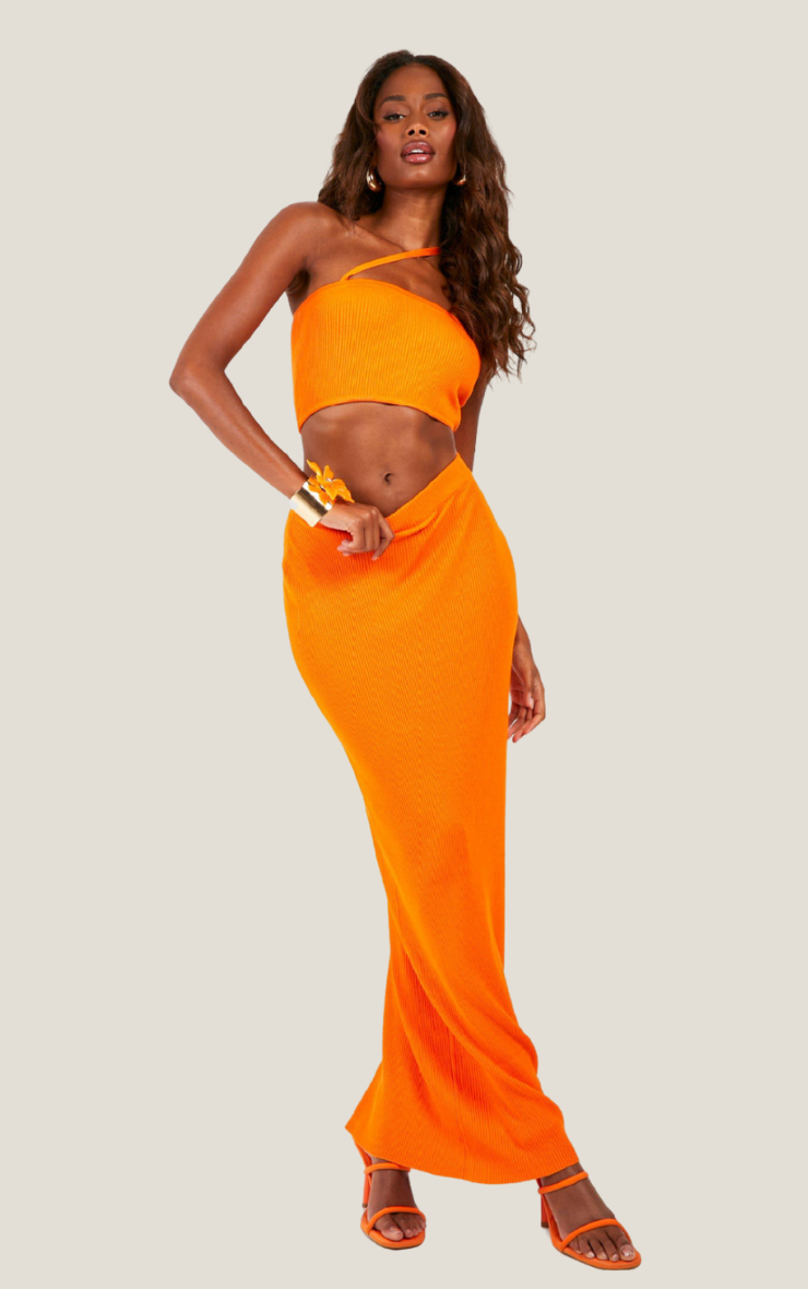 Rib Knit Orange Maxi Co-Ord