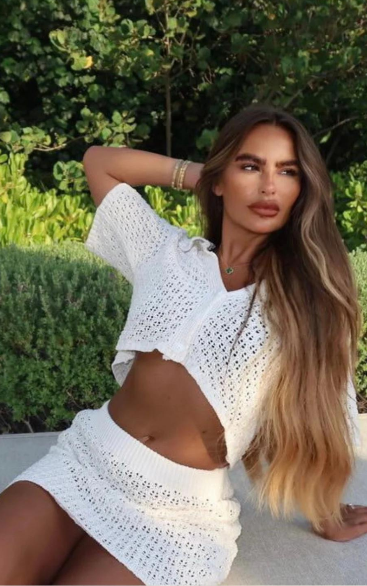 River Cream Metallic Crochet Cardigan Mini Skirt Co-ord