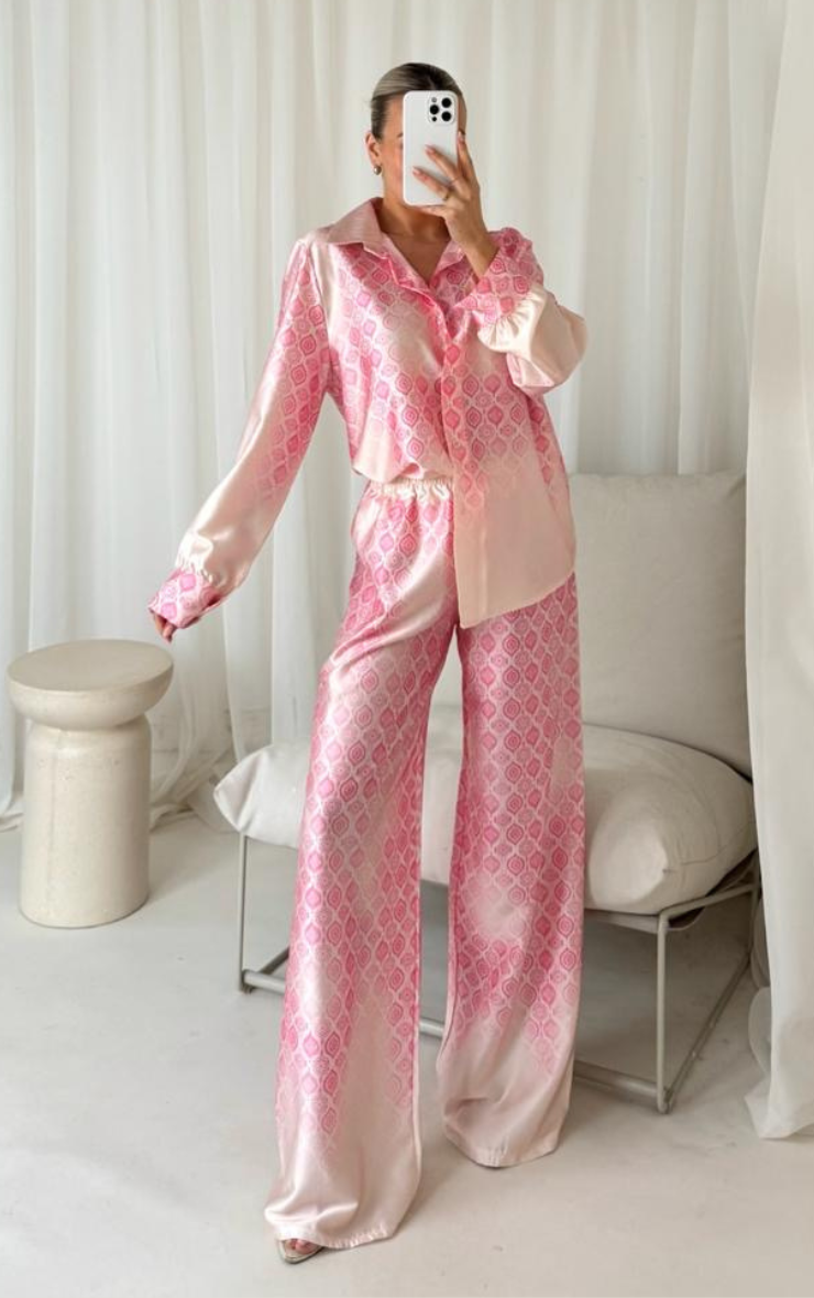 Charlie Pink Satin Shirt & Trouser Co-Ord
