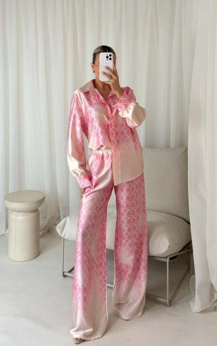 Charlie Pink Satin Shirt & Trouser Co-Ord