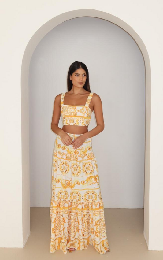 Gabbi Yellow Floral Crop Top Maxi Skirt Co-Ord