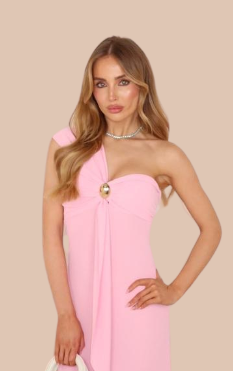 Jodie One Shoulder Maxi Dress in Pink