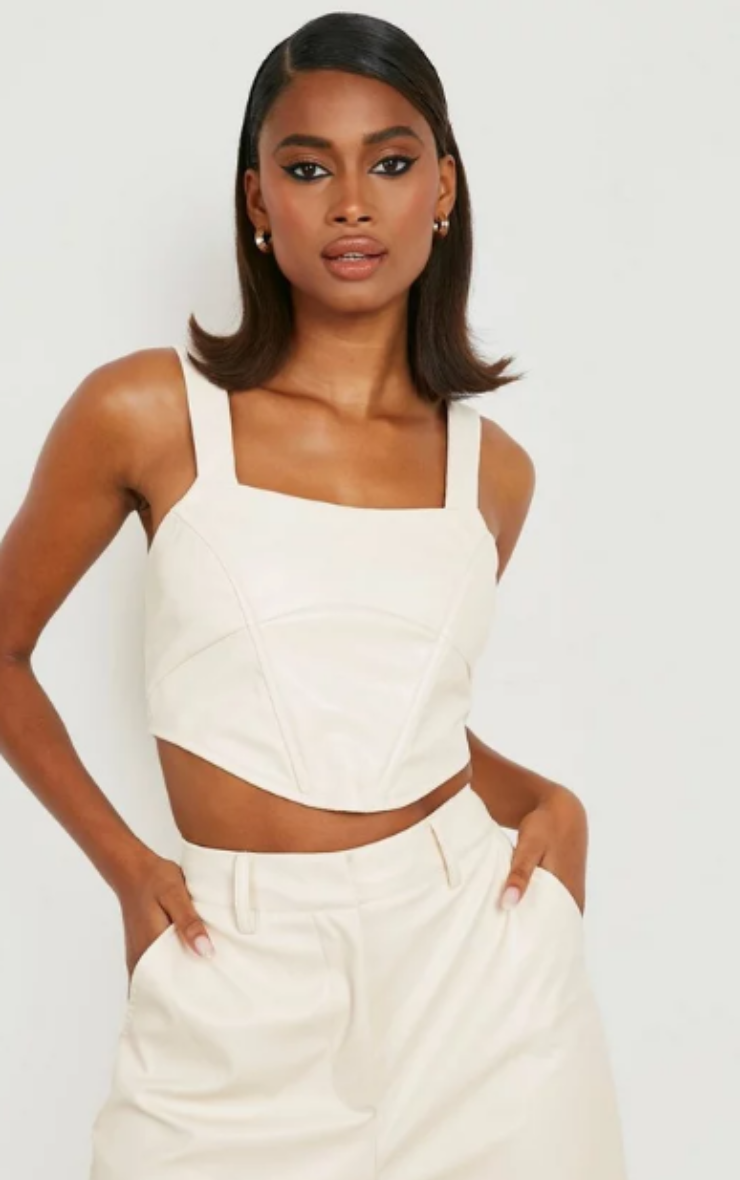 Off White Leather Look Corset