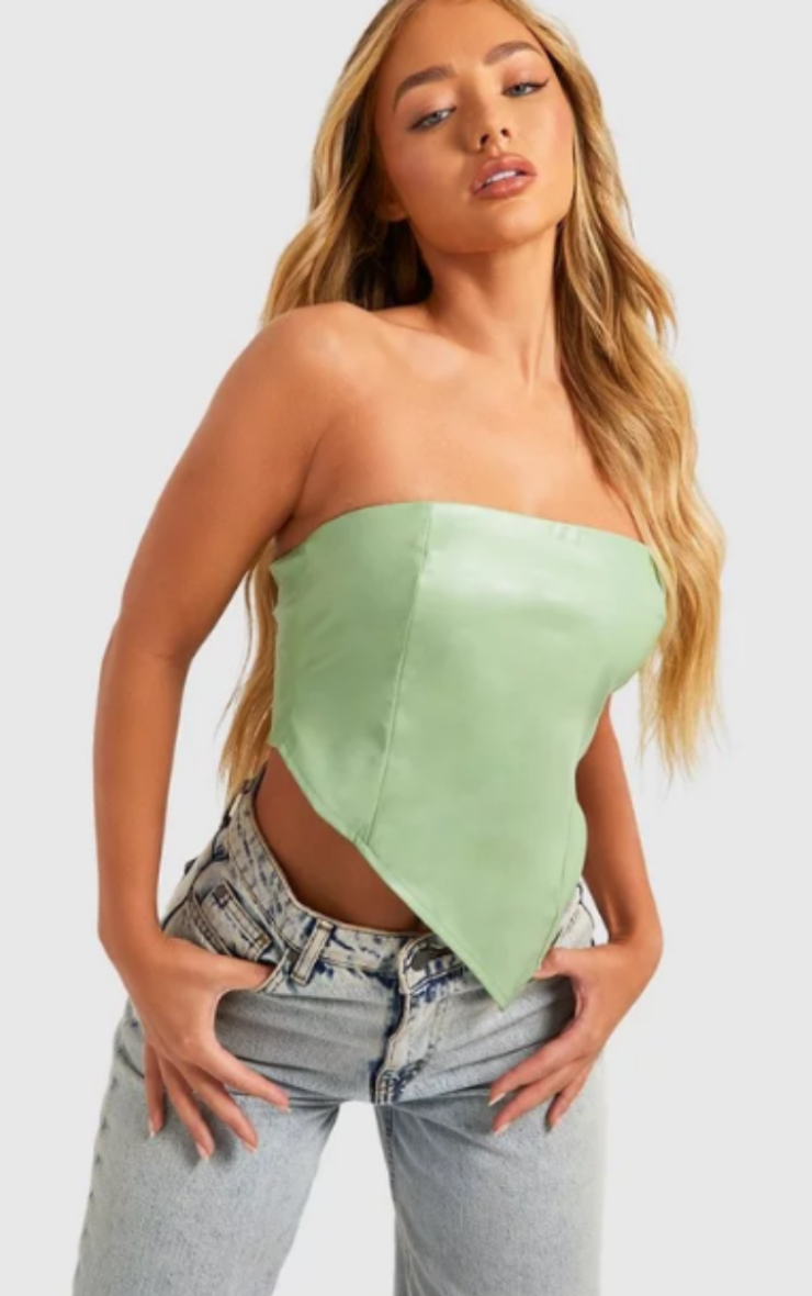 Sage Pu Asymmetric Hem Corset