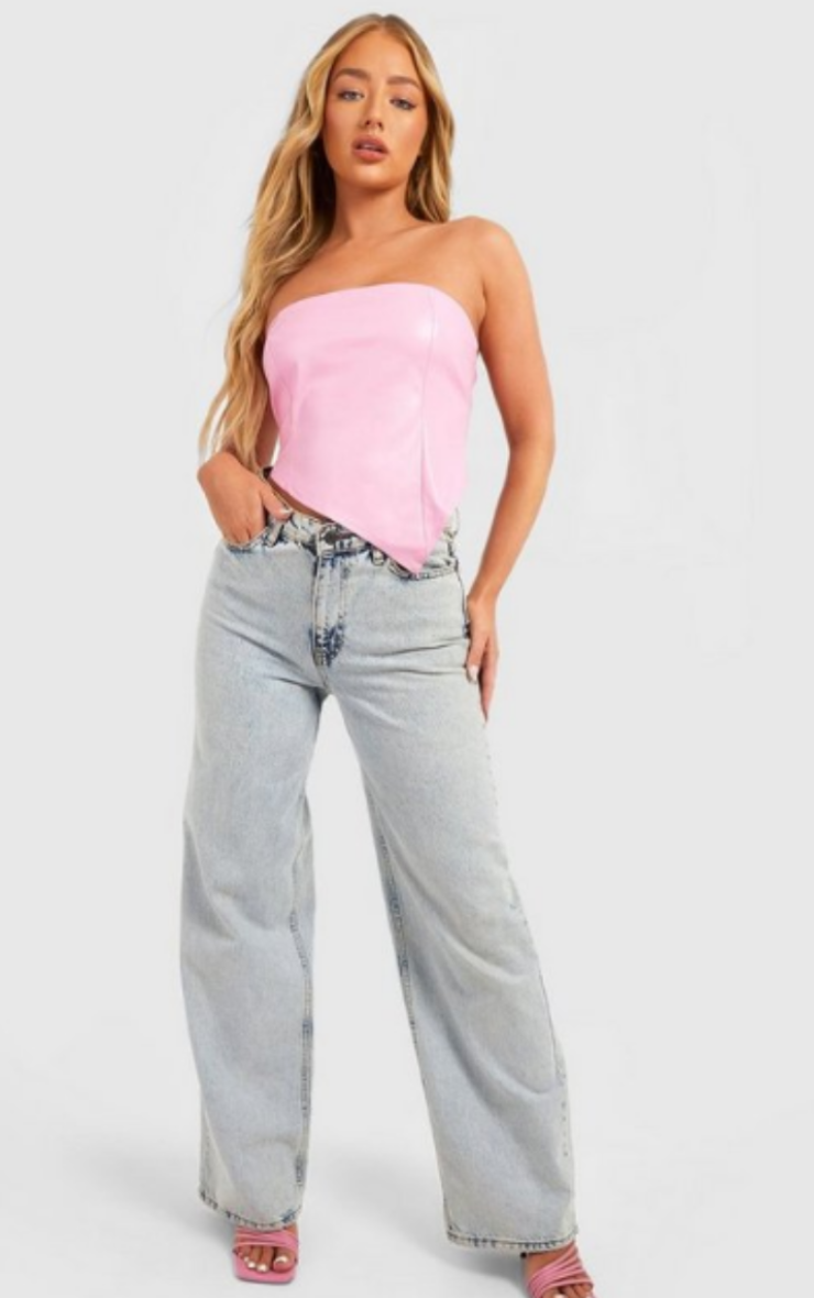 Pink Pu Asymmetric Hem Corset