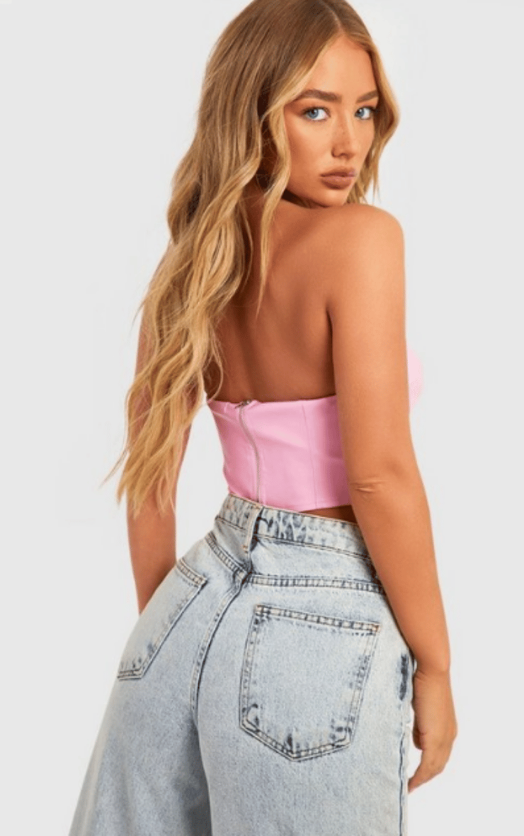 Pink Pu Asymmetric Hem Corset