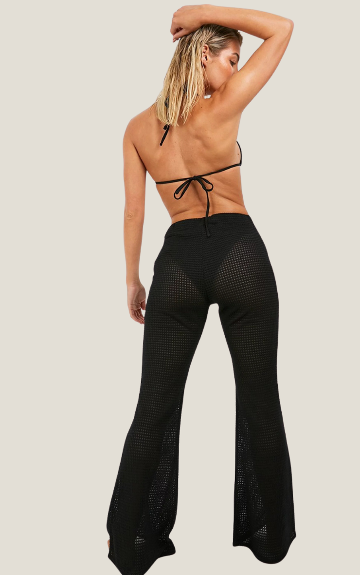 Crochet Knit Beach Trousers Black