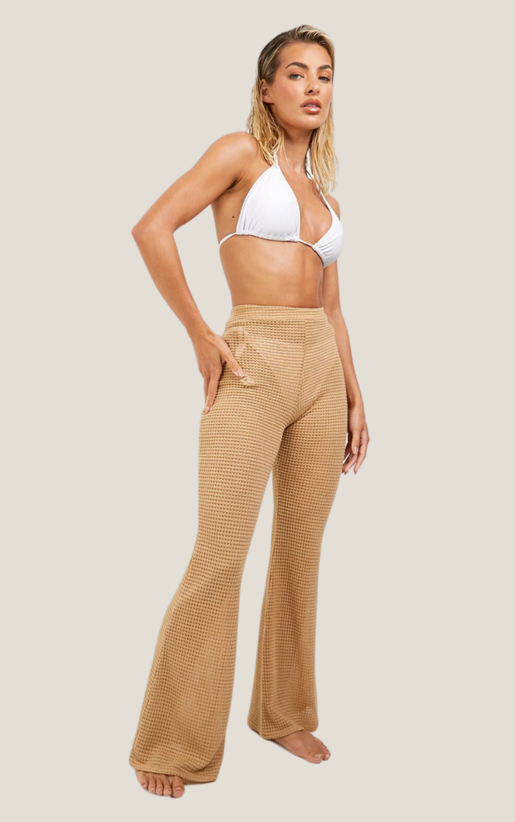 Crochet Knit Beach Trousers Camel