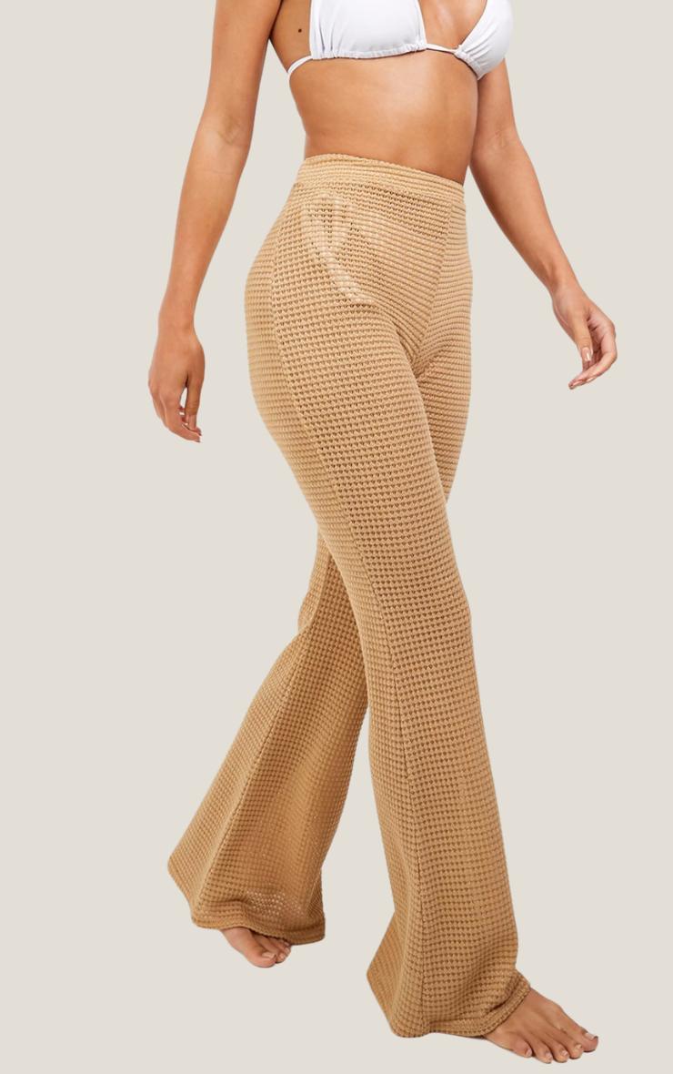 Crochet Knit Beach Trousers Camel