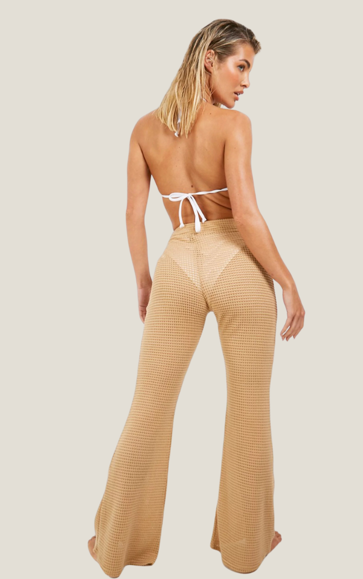 Crochet Knit Beach Trousers Camel
