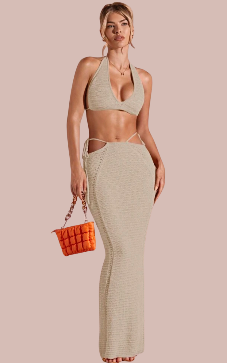 Isla Crochet Skirt in Beige