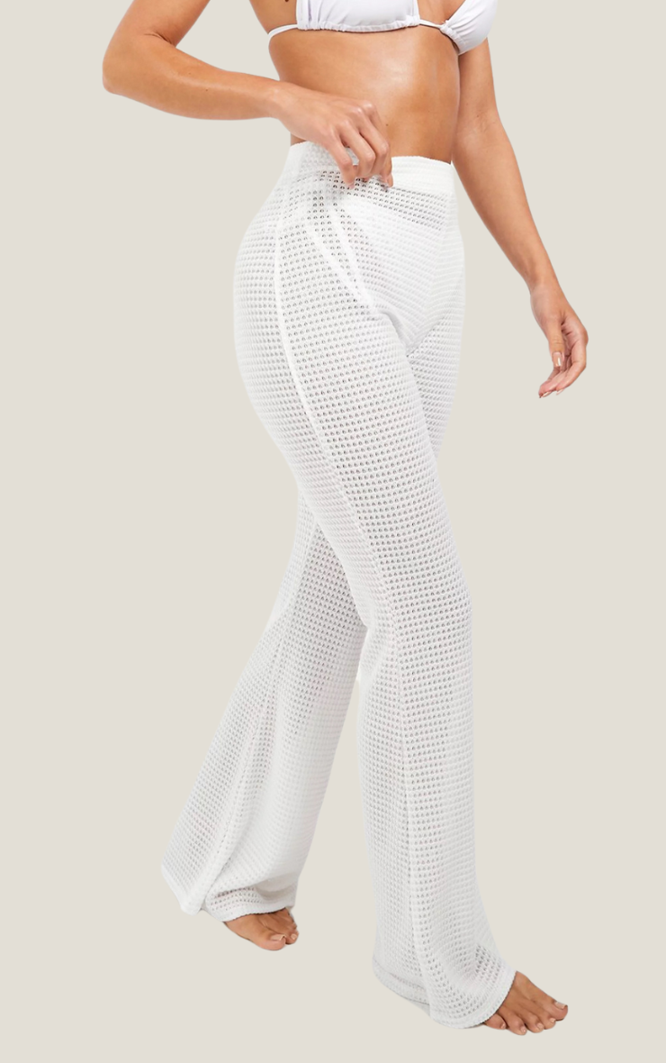 Crochet Knit Beach Trousers White