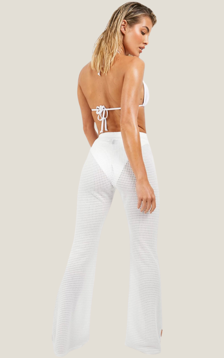 Crochet Knit Beach Trousers White